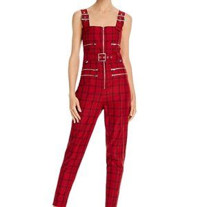 WeWoreWhat Red Plaid Moto Jumpsuit
